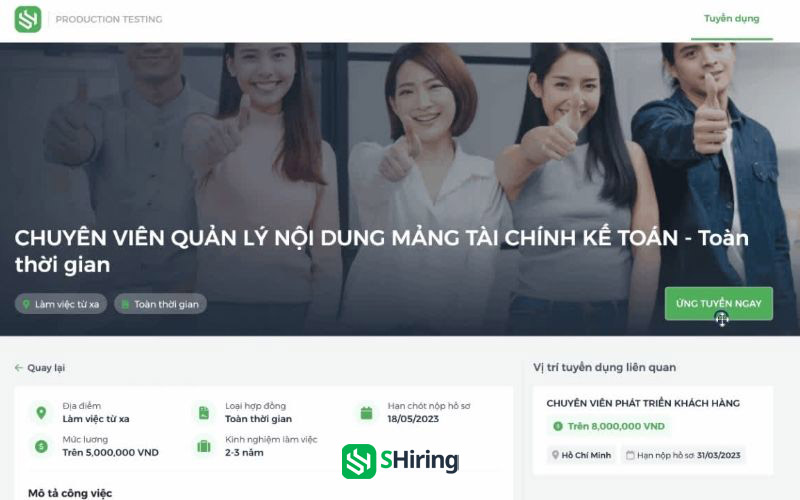 SHiring hỗ trợ các tính năng thiết kế Career Website nâng cao